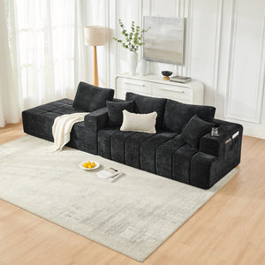 English Elm 108 Inch Cloud Sectional Chenille Sofa with Chaise Cup Holders and Pockets for Living Room W5802S00006