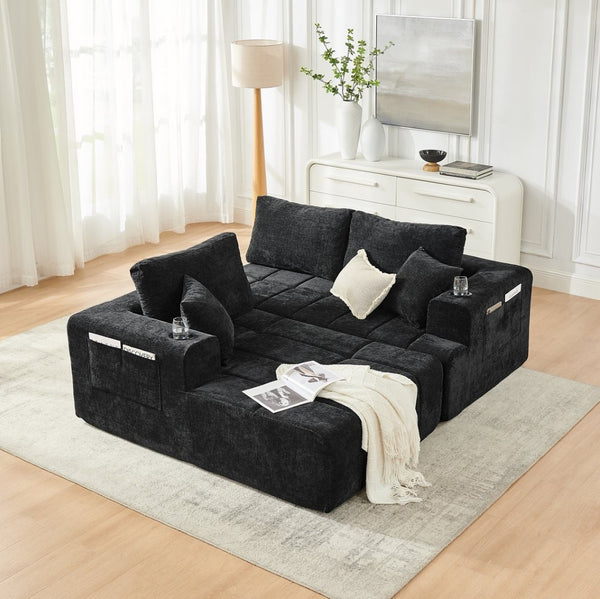 English Elm 108 Inch Cloud Sectional Chenille Sofa with Chaise Cup Holders and Pockets for Living Room W5802S00006