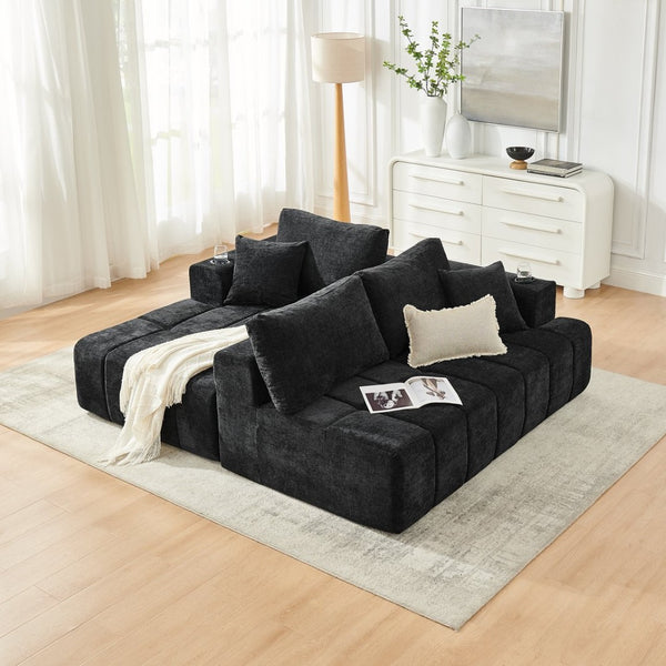 English Elm 108 Inch Cloud Sectional Chenille Sofa with Chaise Cup Holders and Pockets for Living Room W5802S00006