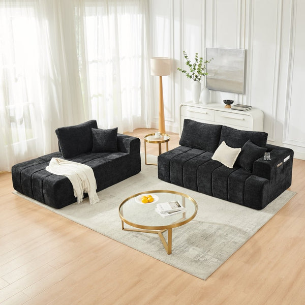 English Elm 108 Inch Cloud Sectional Chenille Sofa with Chaise Cup Holders and Pockets for Living Room W5802S00006