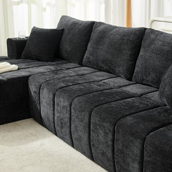 English Elm 108 Inch Cloud Sectional Chenille Sofa with Chaise Cup Holders and Pockets for Living Room W5802S00006