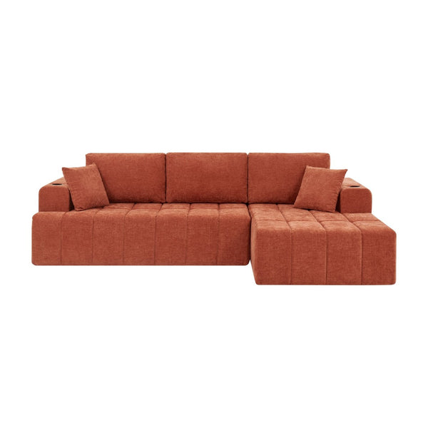 English Elm 108 Inch Cloud Sectional Chenille Couch with Chaise Cup Holders Pockets Living Room W5802S00007