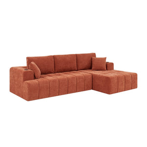 English Elm 108 Inch Cloud Sectional Chenille Couch with Chaise Cup Holders Pockets Living Room W5802S00007