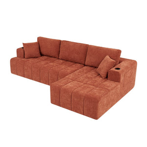 English Elm 108 Inch Cloud Sectional Chenille Couch with Chaise Cup Holders Pockets Living Room W5802S00007