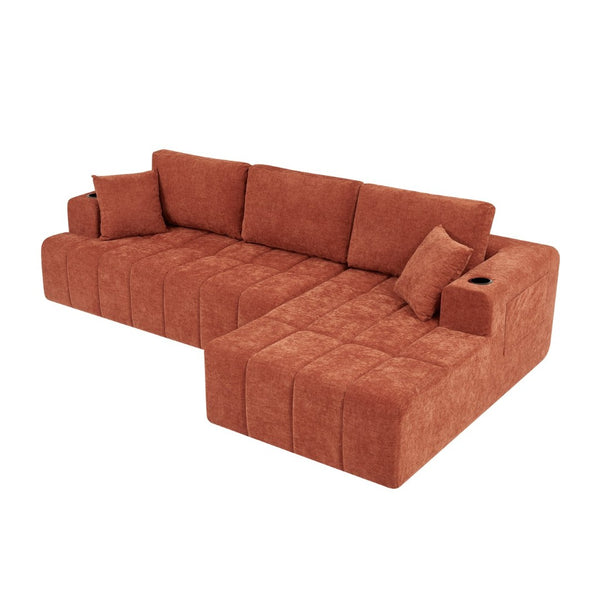 English Elm 108 Inch Cloud Sectional Chenille Couch with Chaise Cup Holders Pockets Living Room W5802S00007