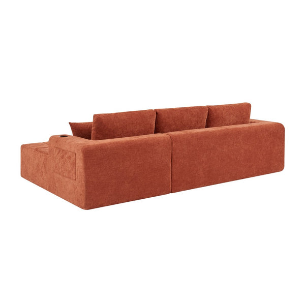 English Elm 108 Inch Cloud Sectional Chenille Couch with Chaise Cup Holders Pockets Living Room W5802S00007