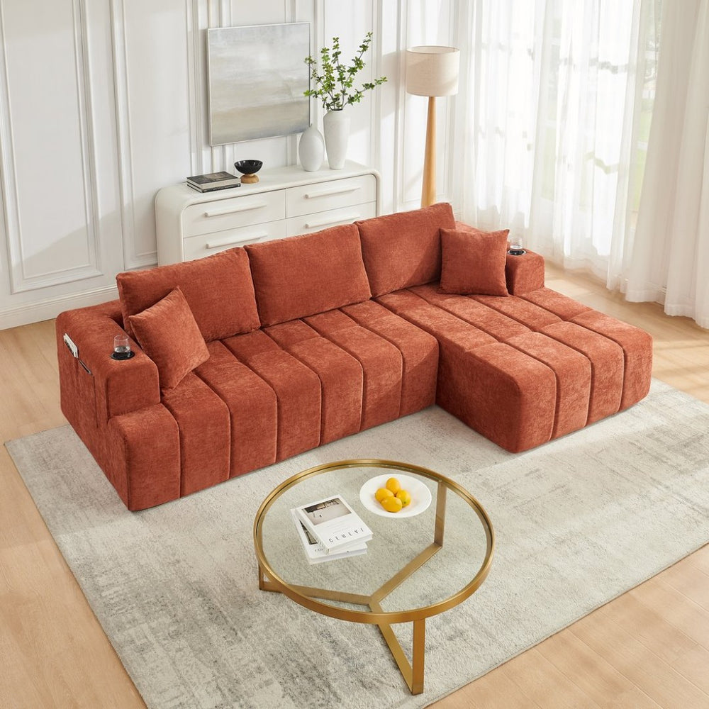 English Elm 108 Inch Cloud Sectional Chenille Couch with Chaise Cup Holders Pockets Living Room W5802S00007
