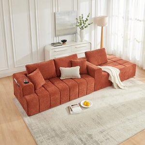 English Elm 108 Inch Cloud Sectional Chenille Couch with Chaise Cup Holders Pockets Living Room W5802S00007