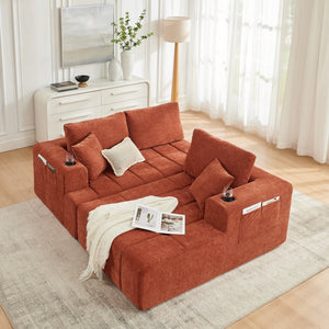 English Elm 108 Inch Cloud Sectional Chenille Couch with Chaise Cup Holders Pockets Living Room W5802S00007
