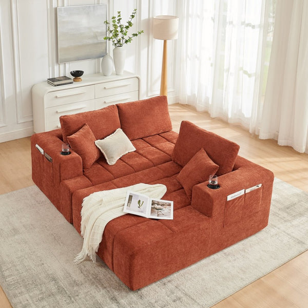 English Elm 108 Inch Cloud Sectional Chenille Couch with Chaise Cup Holders Pockets Living Room W5802S00007