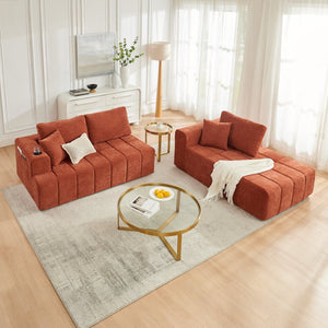 English Elm 108 Inch Cloud Sectional Chenille Couch with Chaise Cup Holders Pockets Living Room W5802S00007