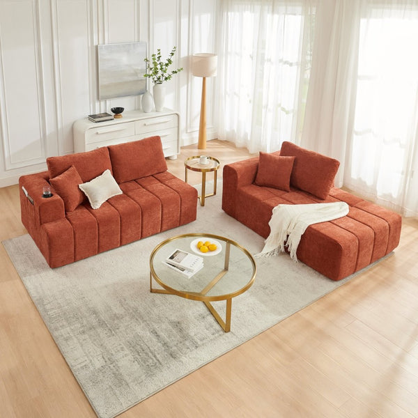 English Elm 108 Inch Cloud Sectional Chenille Couch with Chaise Cup Holders Pockets Living Room W5802S00007