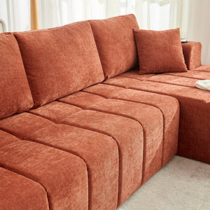 English Elm 108 Inch Cloud Sectional Chenille Couch with Chaise Cup Holders Pockets Living Room W5802S00007