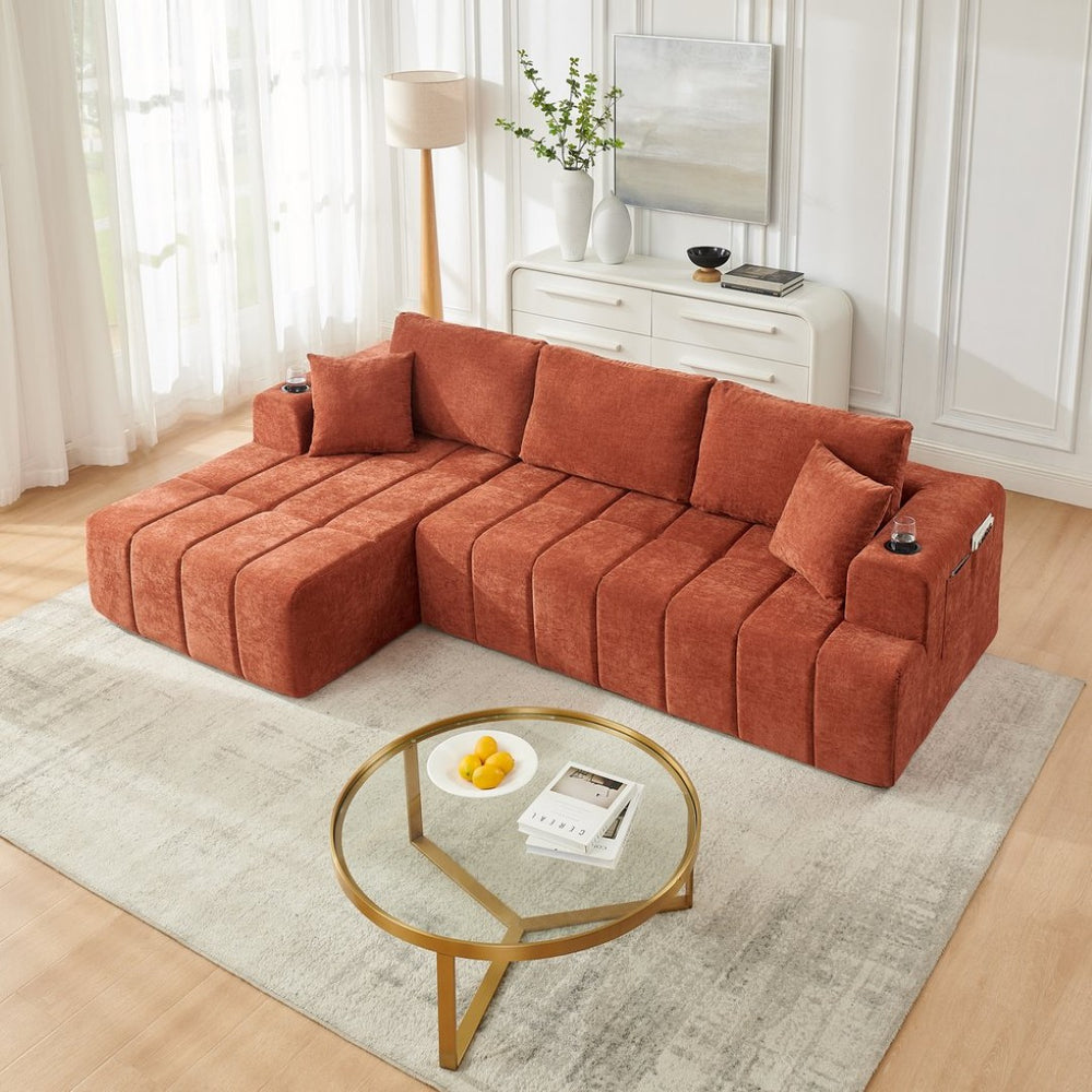 English Elm 108 Inch Cloud Sectional Sofa Plush Chenille Upholstered L Shape Couch with Chaise W5802S00008