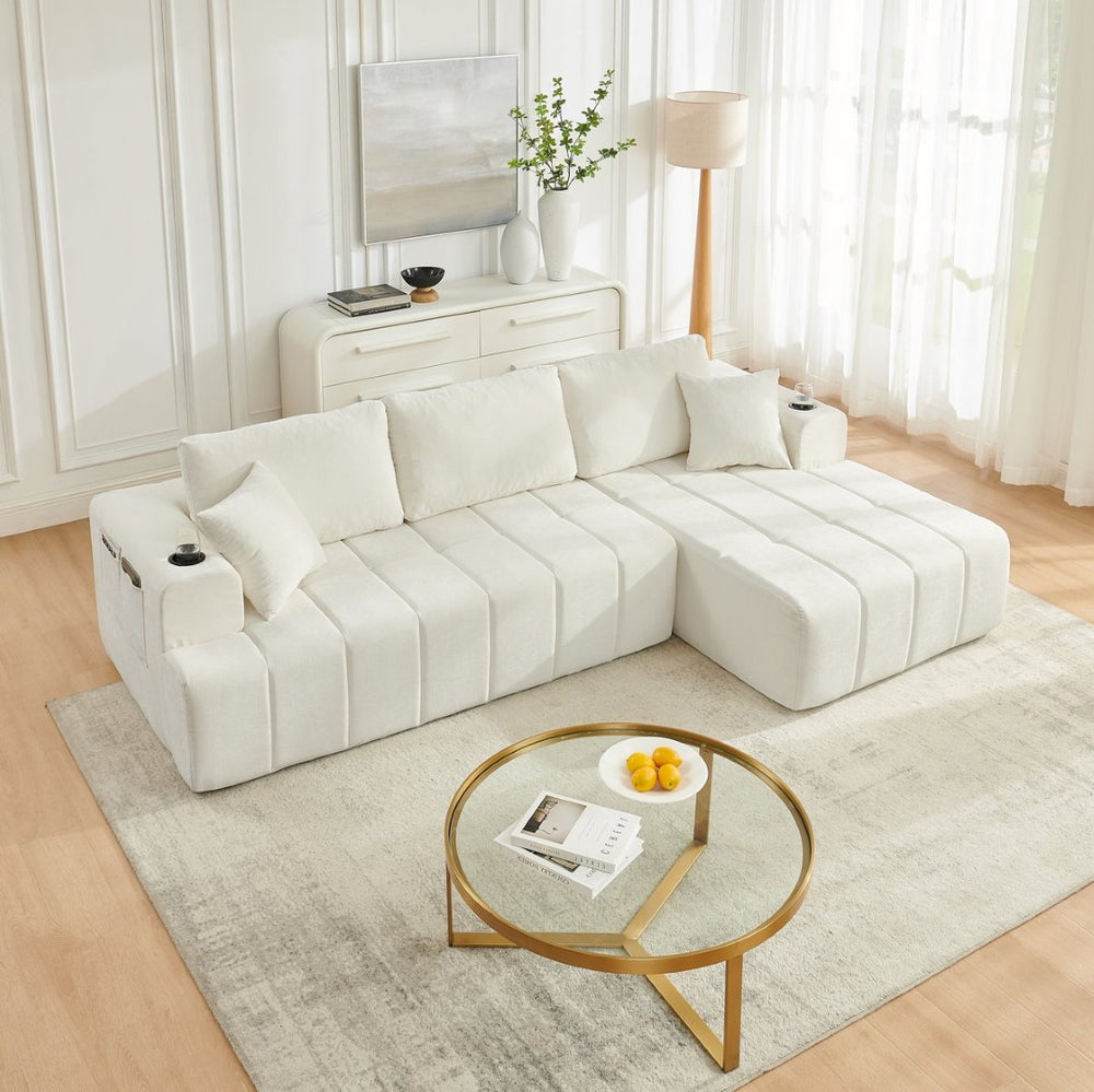English Elm 108 Inch Cloud Sectional Sofa Plush Chenille L Shape Chaise for Living Room Comfort W5802S00009