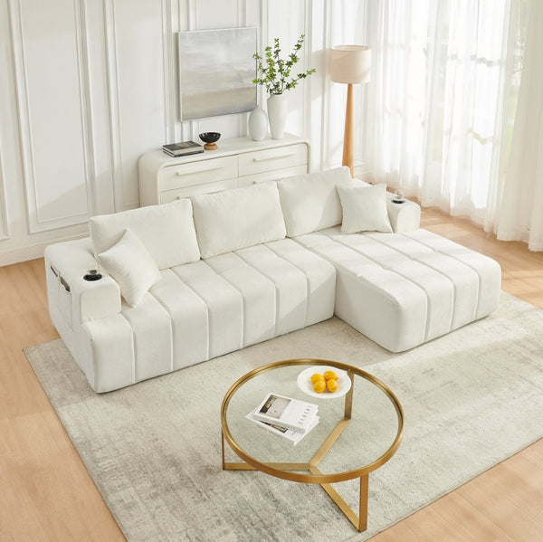 English Elm 108 Inch Cloud Sectional Sofa Plush Chenille L Shape Chaise for Living Room Comfort W5802S00009