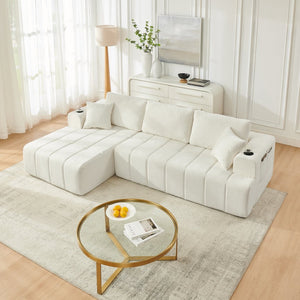 English Elm 108 Inch Cloud Sectional Chenille L Shaped Sofa with Chaise for Living Room Comfort W5802S00010