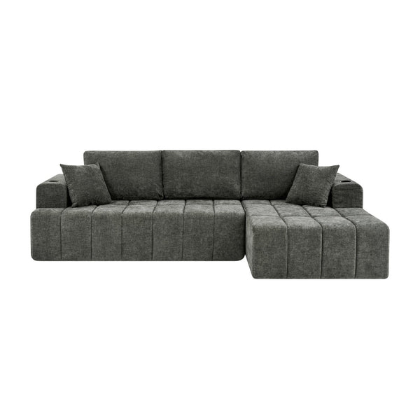 English Elm 108 Inch Cloud Sectional Sofa Chenille Modular L Shape with Chaise and Cup Holders W5802S00011