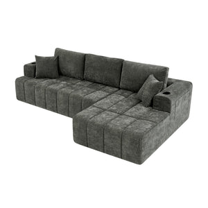 English Elm 108 Inch Cloud Sectional Sofa Chenille Modular L Shape with Chaise and Cup Holders W5802S00011