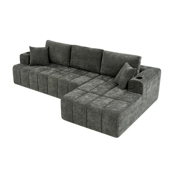 English Elm 108 Inch Cloud Sectional Sofa Chenille Modular L Shape with Chaise and Cup Holders W5802S00011