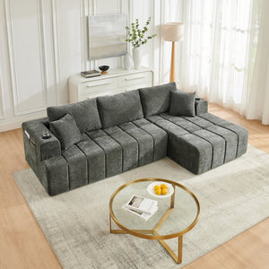 English Elm 108 Inch Cloud Sectional Sofa Chenille Modular L Shape with Chaise and Cup Holders W5802S00011