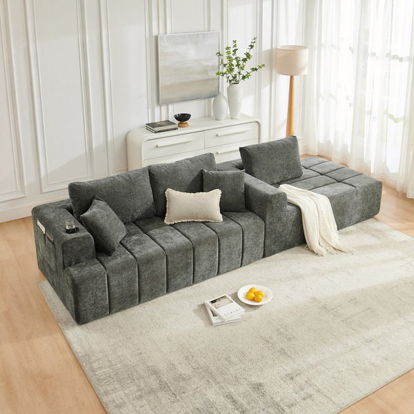 English Elm 108 Inch Cloud Sectional Sofa Chenille Modular L Shape with Chaise and Cup Holders W5802S00011