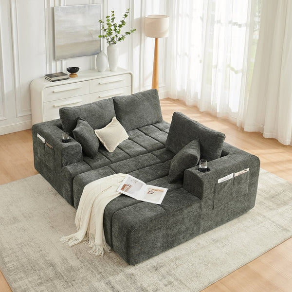 English Elm 108 Inch Cloud Sectional Sofa Chenille Modular L Shape with Chaise and Cup Holders W5802S00011