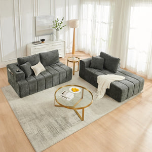 English Elm 108 Inch Cloud Sectional Sofa Chenille Modular L Shape with Chaise and Cup Holders W5802S00011