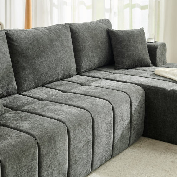 English Elm 108 Inch Cloud Sectional Sofa Chenille Modular L Shape with Chaise and Cup Holders W5802S00011