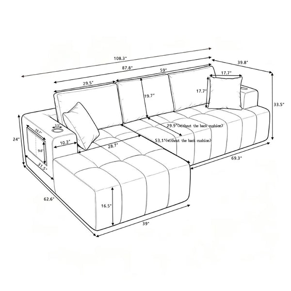 English Elm 108 Inch Cloud Sectional Sofa Chenille Upholstered L Shape Couch with Reversible Chaise W5802S00012