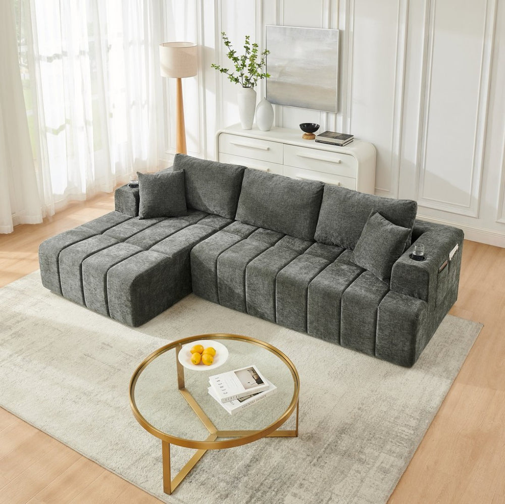 English Elm 108 Inch Cloud Sectional Sofa Chenille Upholstered L Shape Couch with Reversible Chaise W5802S00012