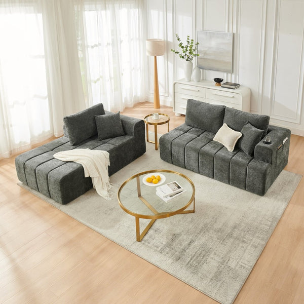 English Elm 108 Inch Cloud Sectional Sofa Chenille Upholstered L Shape Couch with Reversible Chaise W5802S00012