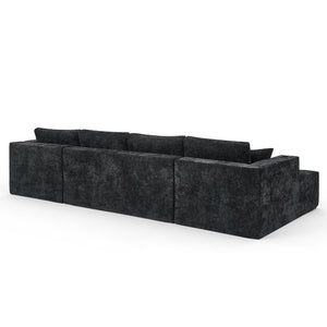 English Elm 132" U-shaped Chenille Cloud Sectional Plush Modular Lounge Sofa with Cup Holders Black W5802S00013
