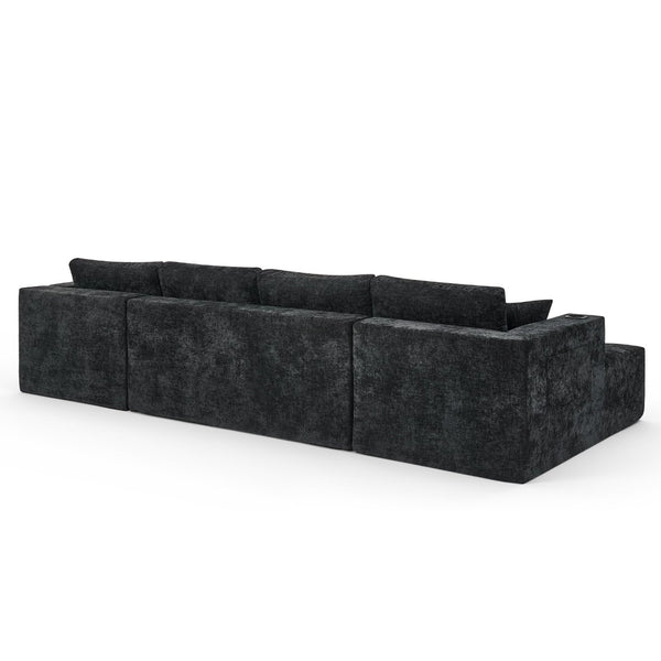 English Elm 132" U-shaped Chenille Cloud Sectional Plush Modular Lounge Sofa with Cup Holders Black W5802S00013