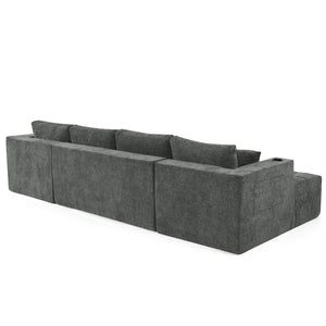 English Elm 132" U-shaped Chenille Cloud Sectional Plush Modular Lounge Sofa with Cup Holders Dark Grey W5802S00014