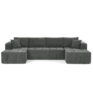 English Elm 132" U-shaped Chenille Cloud Sectional Plush Modular Lounge Sofa with Cup Holders Dark Grey W5802S00014