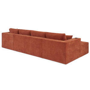 English Elm 132" U-shaped Chenille Cloud Sectional Plush Modular Lounge Sofa with Cup Holders Orange W5802S00015