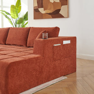English Elm 132" U-shaped Chenille Cloud Sectional Plush Modular Lounge Sofa with Cup Holders Orange W5802S00015
