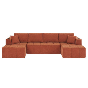 English Elm 132" U-shaped Chenille Cloud Sectional Plush Modular Lounge Sofa with Cup Holders Orange W5802S00015