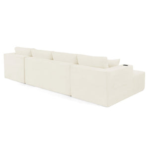 English Elm 132" U-shaped Chenille Cloud Sectional Plush Modular Lounge Sofa with Cup Holders Beige W5802S00016
