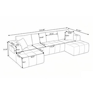 English Elm 132" U-shaped Chenille Cloud Sectional Plush Modular Lounge Sofa with Cup Holders Beige W5802S00016