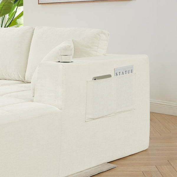 English Elm 132" U-shaped Chenille Cloud Sectional Plush Modular Lounge Sofa with Cup Holders Beige W5802S00016