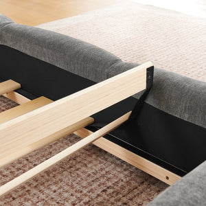 English Elm Queen Chenille Upholstered Platform Bed Curved Segmented Headboard Low Profile Frame Dark Grey W5802S00017
