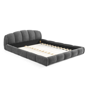 English Elm Queen Chenille Upholstered Platform Bed Curved Segmented Headboard Low Profile Frame Dark Grey W5802S00017
