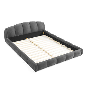 English Elm Queen Chenille Upholstered Platform Bed Curved Segmented Headboard Low Profile Frame Dark Grey W5802S00017