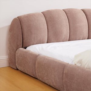 English Elm Queen Chenille Upholstered Platform Bed Curved Segmented Headboard Low Profile Frame Pink W5802S00019