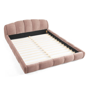 English Elm Queen Chenille Upholstered Platform Bed Curved Segmented Headboard Low Profile Frame Pink W5802S00019