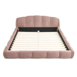 English Elm Queen Chenille Upholstered Platform Bed Curved Segmented Headboard Low Profile Frame Pink W5802S00019