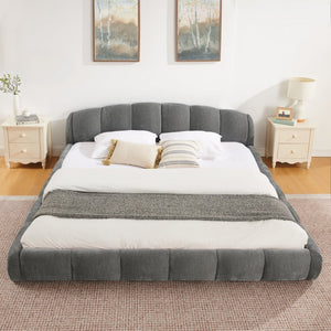 English Elm King Chenille Upholstered Low Profile Platform Bed Curved Padded Headboard Bedroom Dark Grey W5802S00020