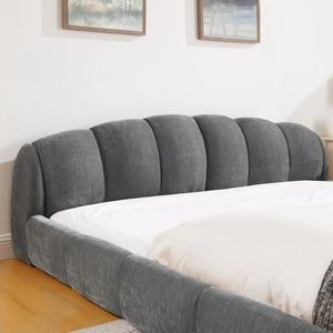 English Elm King Chenille Upholstered Low Profile Platform Bed Curved Padded Headboard Bedroom Dark Grey W5802S00020